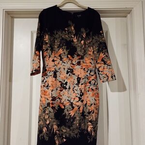 Alex Marie Orange and Black Sheath Dress 3/4 Sleeve Cocktail